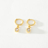 Hannah Clear Crystal Huggie Tear Drop Hoops Earrings